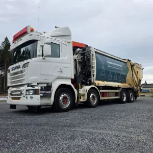 Scania R580 Komprimatorbil 8x2 m/ kran og vaskeanlegg 